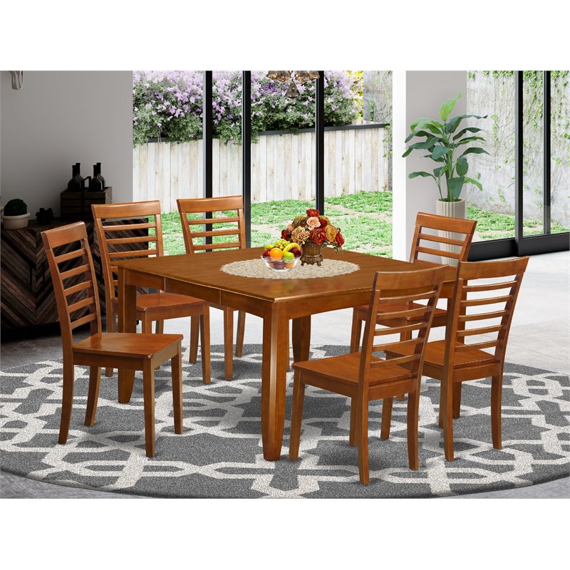 East West Furniture Parfait 7-piece Wood Dining Table Set in Saddle Brown