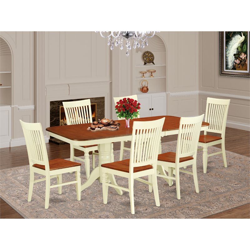East West Furniture Napoleon 7-piece Wood Table and Dining Chairs in Cherry