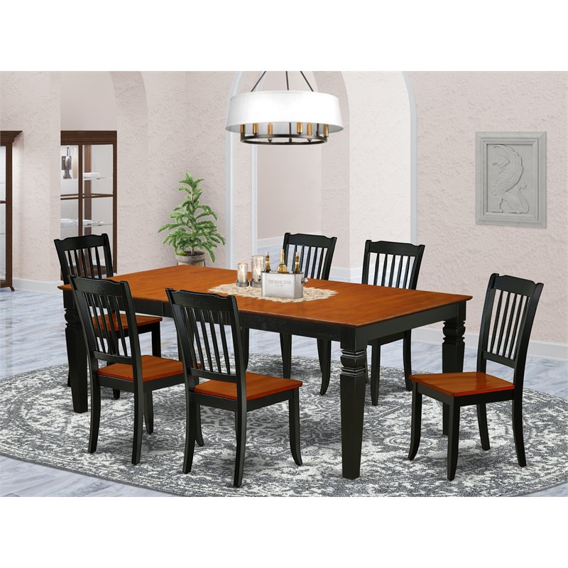 East West Furniture Logan 7-piece Dining Set with Rectangular Table in Black