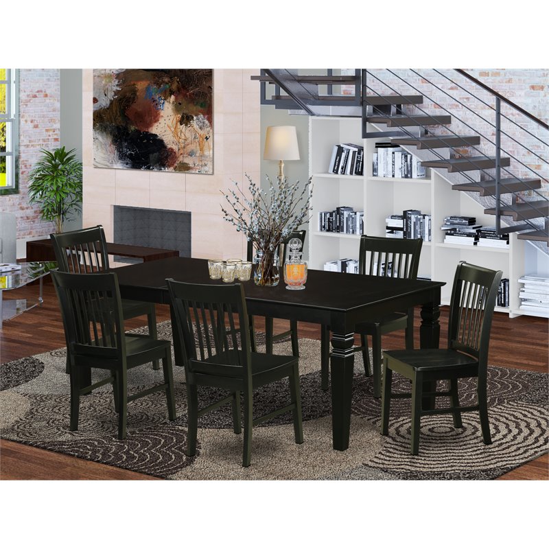 East West Furniture Logan 7-piece Dining Set with Wood Seat in Black