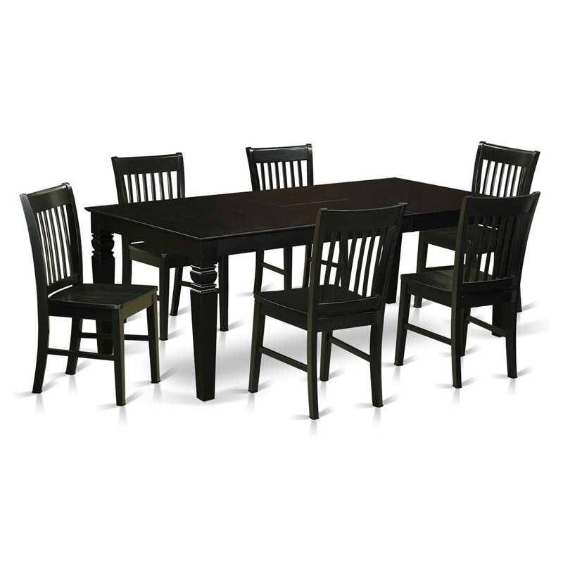 East West Furniture Logan 7-piece Dining Set with Wood Seat in Black