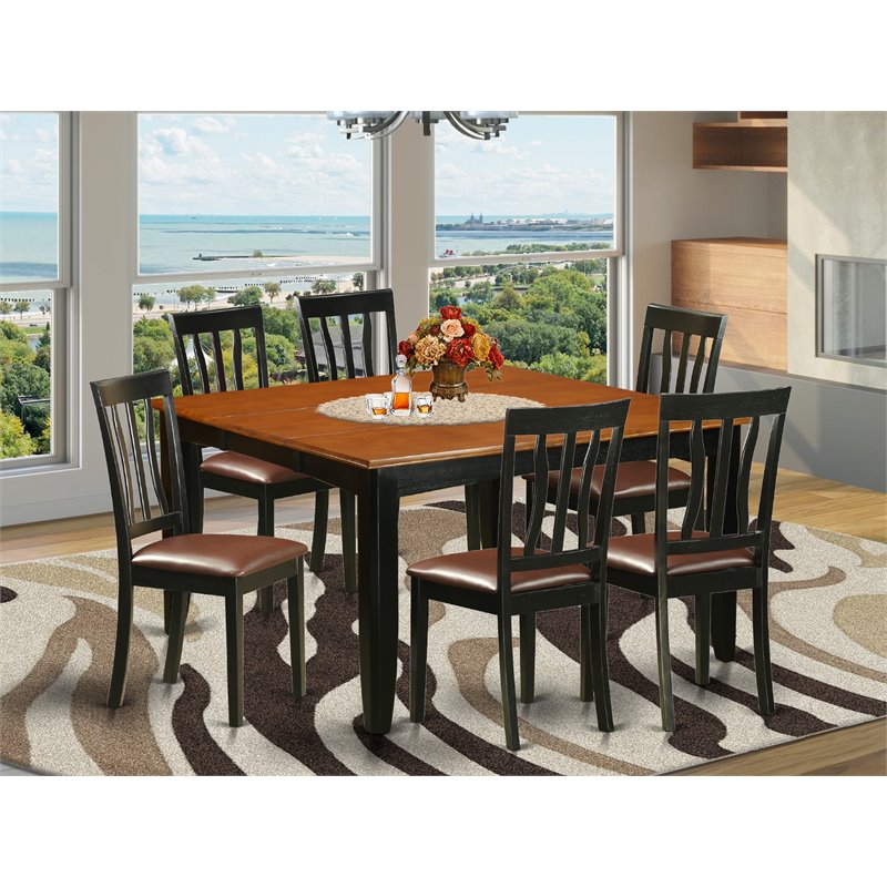 East West Furniture Parfait 7-piece Dining Set with Leather Seat in Black/Cherry