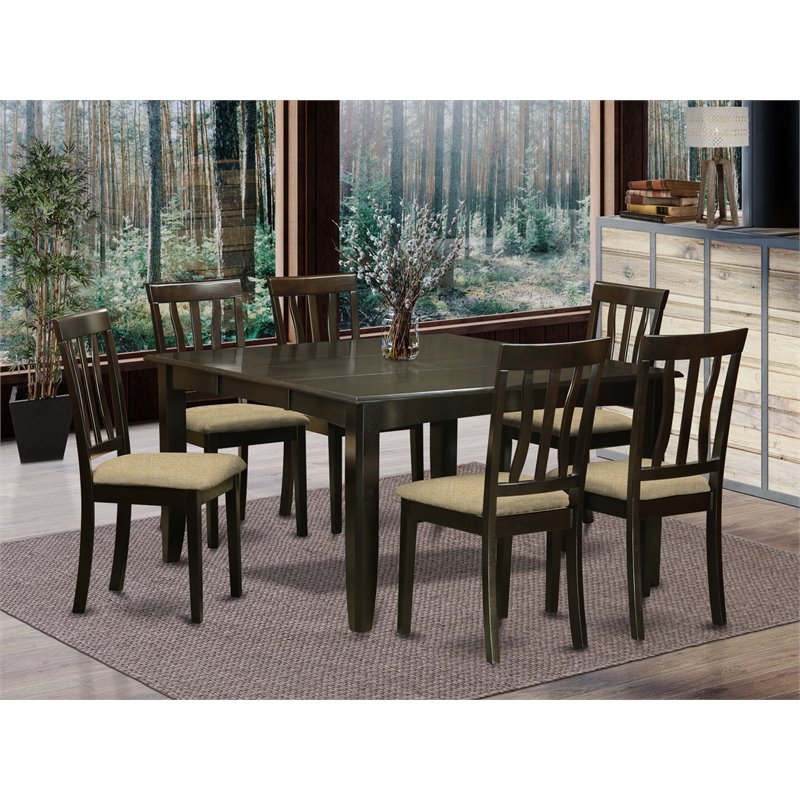 East West Furniture Parfait 7-piece Dining Set with Cushion Seat in Cappuccino