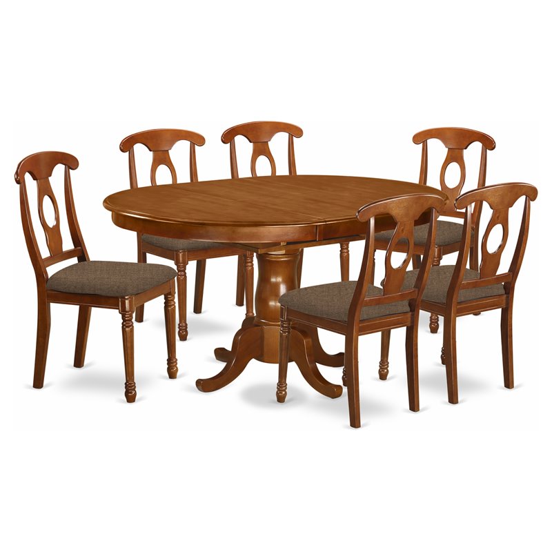East West Furniture Portland 7-piece Wood Dining Set with Cushion Seat in Brown