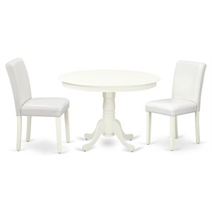 East West Furniture Hartland 3-piece Wood Dining Set with Leather Seat in White