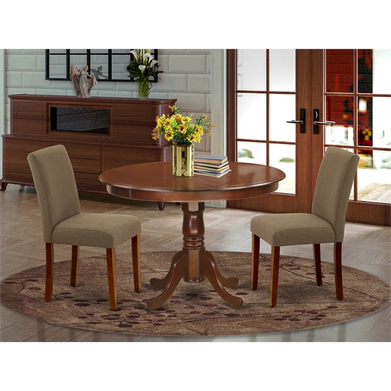 East West Furniture Hartland 3-piece Dining Set with Fabric Seat in Mahogany