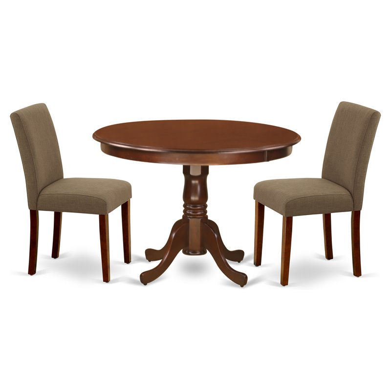 East West Furniture Hartland 3-piece Dining Set with Fabric Seat in Mahogany