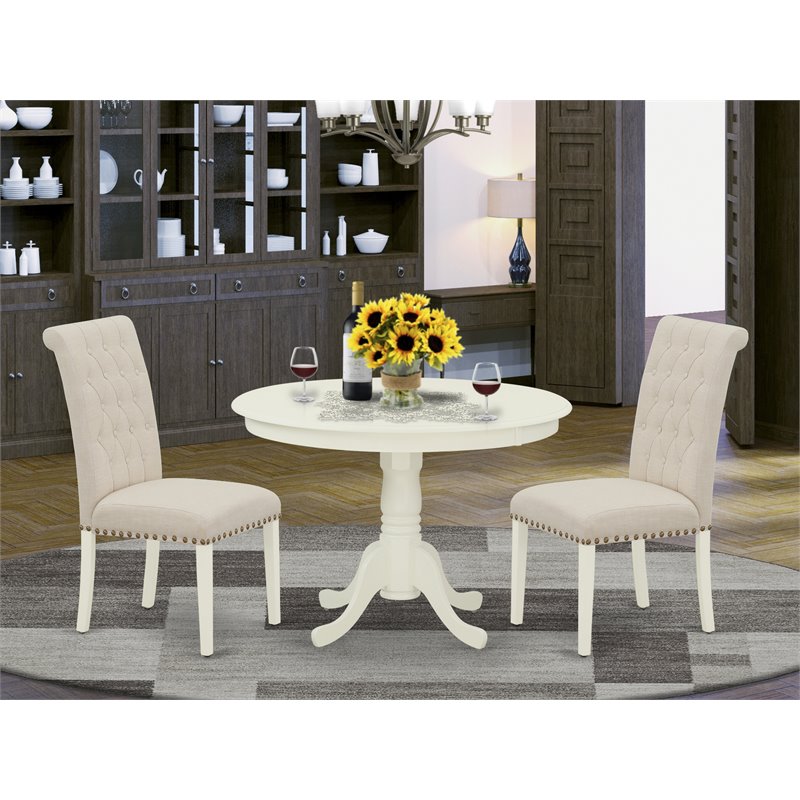 East West Furniture Hartland 3-piece Wood Dining Set in Linen White/Light Beige