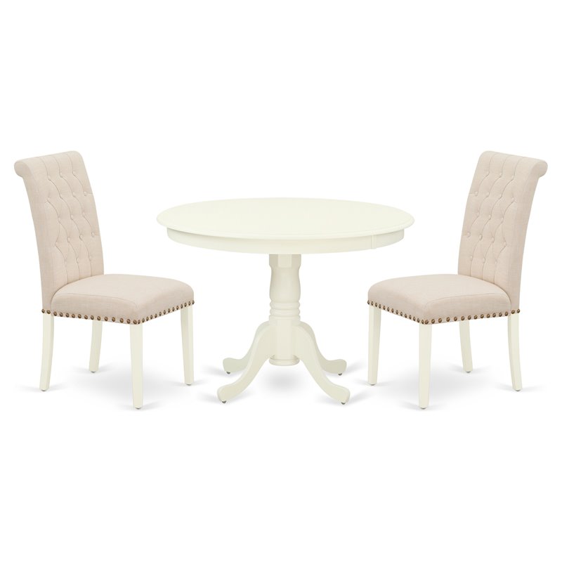 East West Furniture Hartland 3-piece Wood Dining Set in Linen White/Light Beige