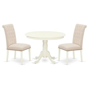 East West Furniture Hartland 3-piece Wood Dining Set in Linen White/Light Beige