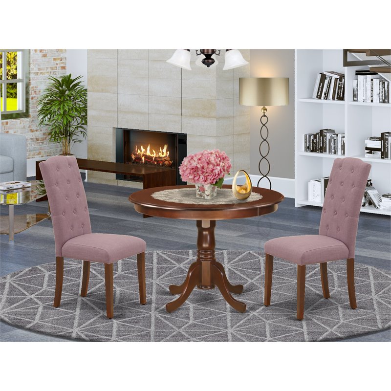East West Furniture Hartland 3-piece Wood Dining Set in Mahogany/Dahlia
