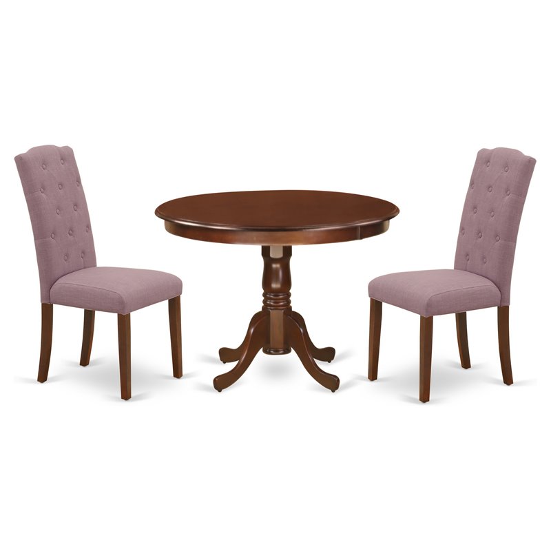 East West Furniture Hartland 3-piece Wood Dining Set in Mahogany/Dahlia