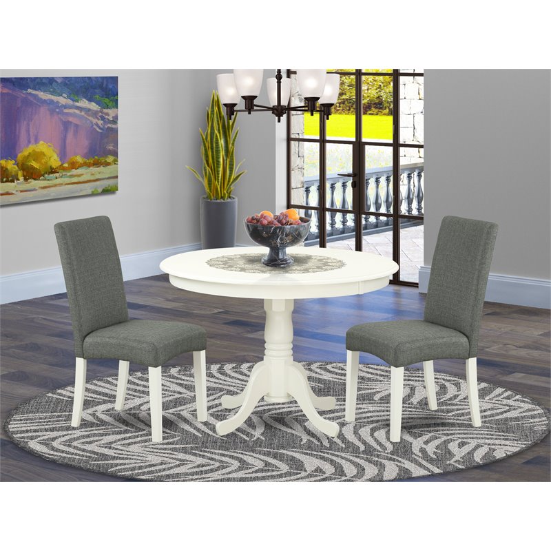 East West Furniture Hartland 3-piece Wood Dining Set in Linen White/Gray