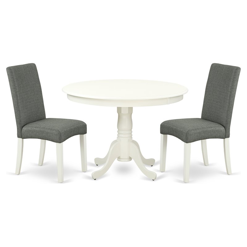 East West Furniture Hartland 3-piece Wood Dining Set in Linen White/Gray