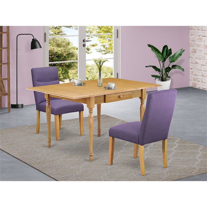 East West Furniture Monza 3-piece Wood Dining Set in Oak/Dahlia