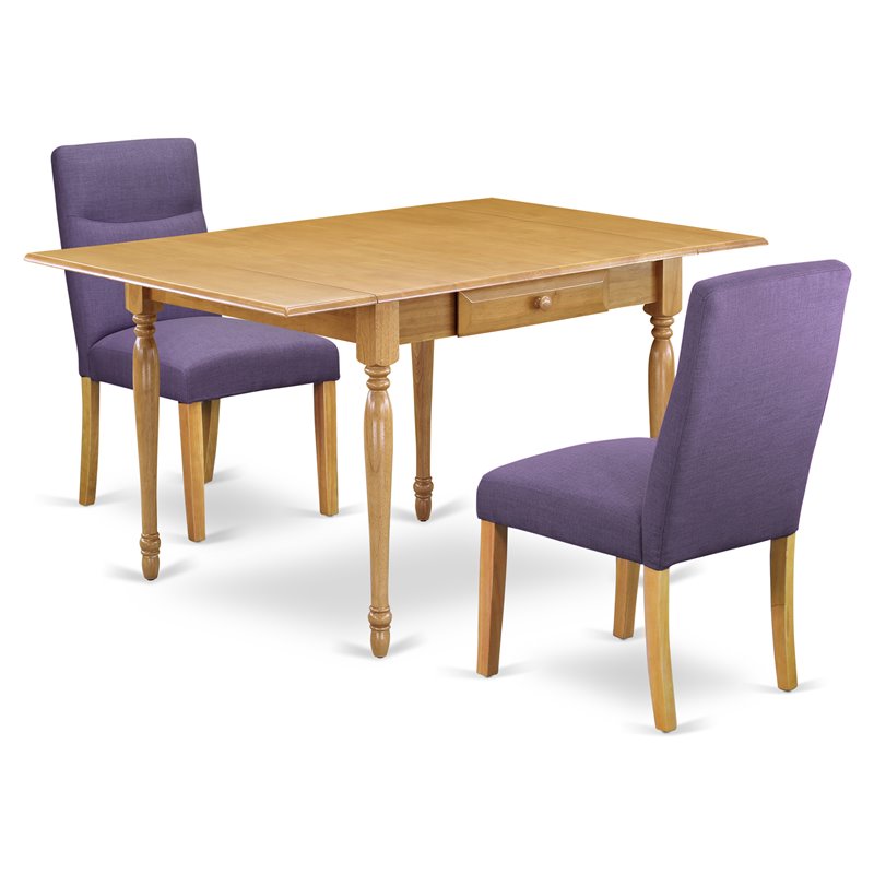 East West Furniture Monza 3-piece Wood Dining Set in Oak/Dahlia