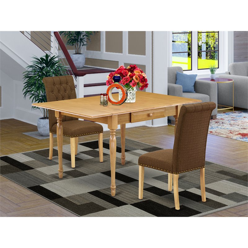 East West Furniture Monza 3-piece Wood Dining Set in Oak/Dark Coffee