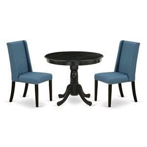 East West Furniture Antique 3-piece Wood Dinette Set in Wire Brush Black