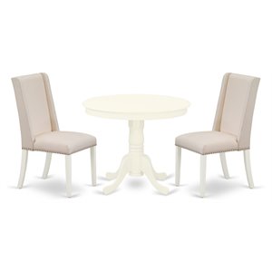 East West Furniture Antique 3-piece Dining Set with Fabric Seat in Linen White