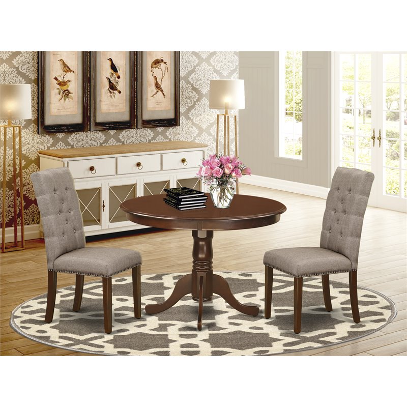 East West Furniture Hartland 3-piece Wood Dining Set in Mahogany/Dark Khaki