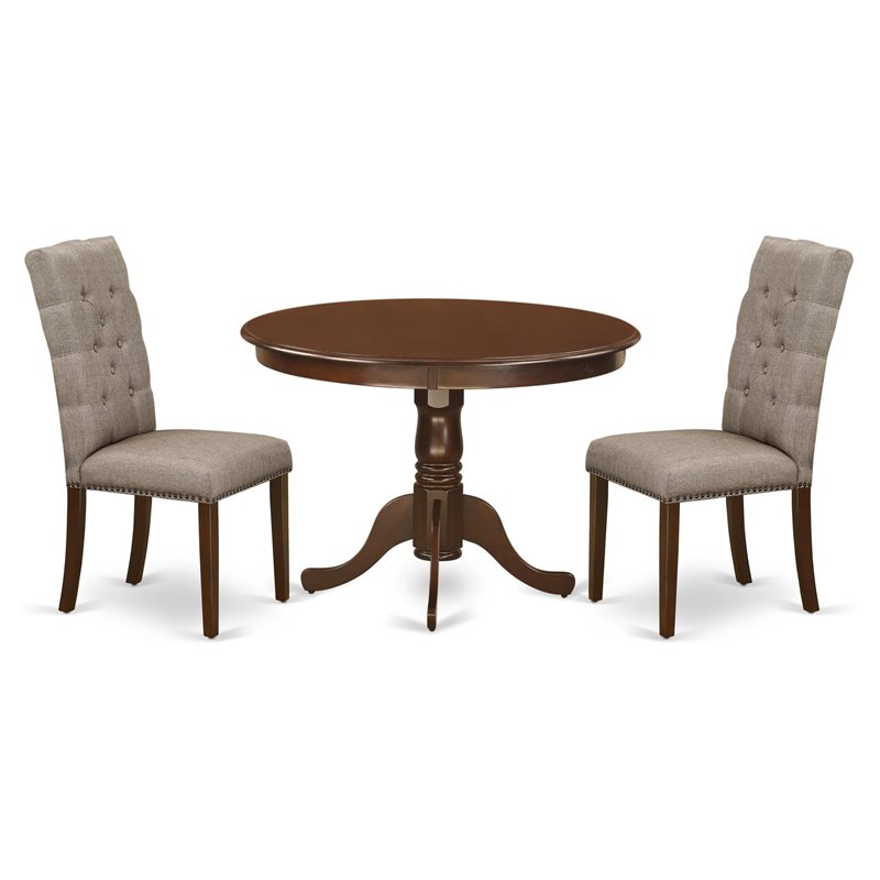 East West Furniture Hartland 3-piece Wood Dining Set in Mahogany/Dark Khaki