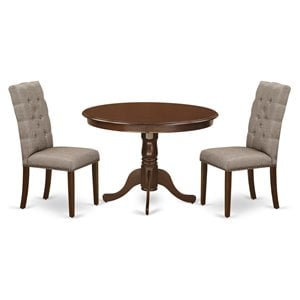 East West Furniture Hartland 3-piece Wood Dining Set in Mahogany/Dark Khaki