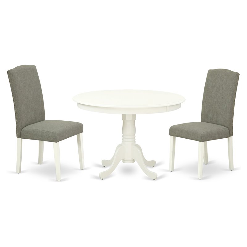 East West Furniture Hartland 3-piece Wood Dining Set in Linen White/Dark Shitake