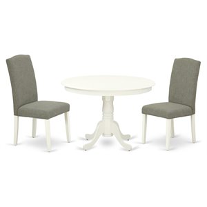 East West Furniture Hartland 3-piece Wood Dining Set in Linen White/Dark Shitake