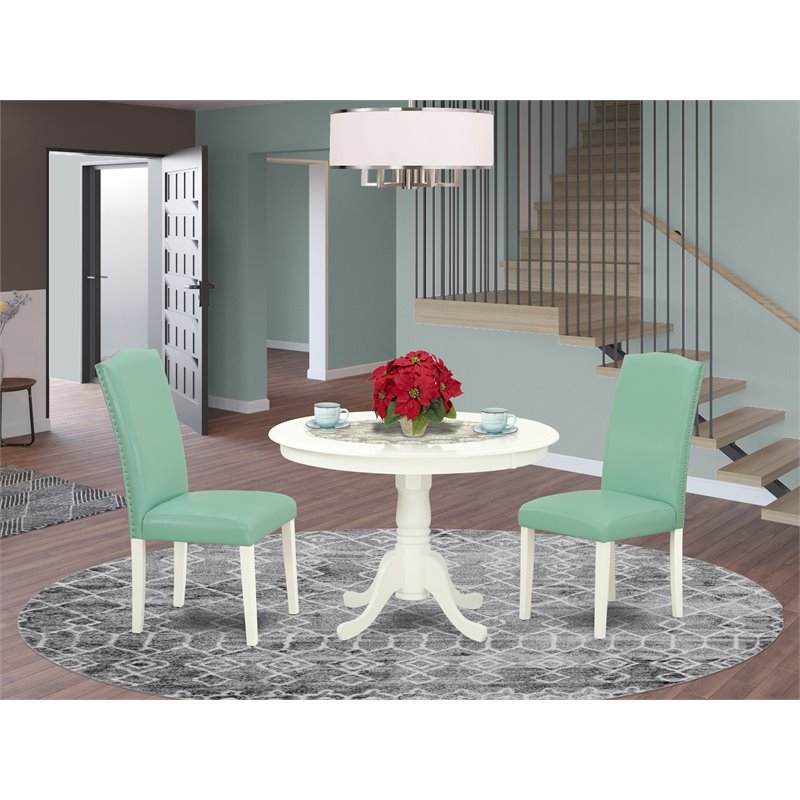 East West Furniture Hartland 3-piece Wood Dining Set in Linen White/Pond