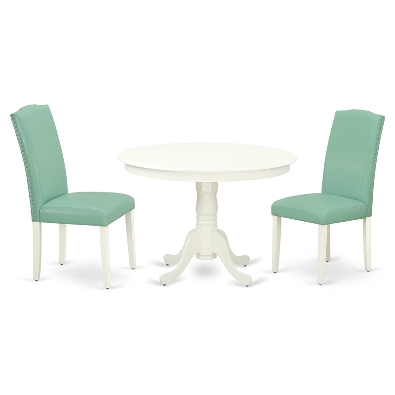 East West Furniture Hartland 3-piece Wood Dining Set in Linen White/Pond
