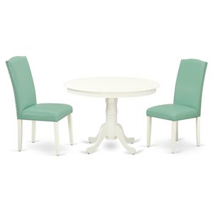 East West Furniture Hartland 3-piece Wood Dining Set in Linen White/Pond