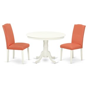 East West Furniture Hartland 3-piece Wood Dining Set in White/Pink Flamingo