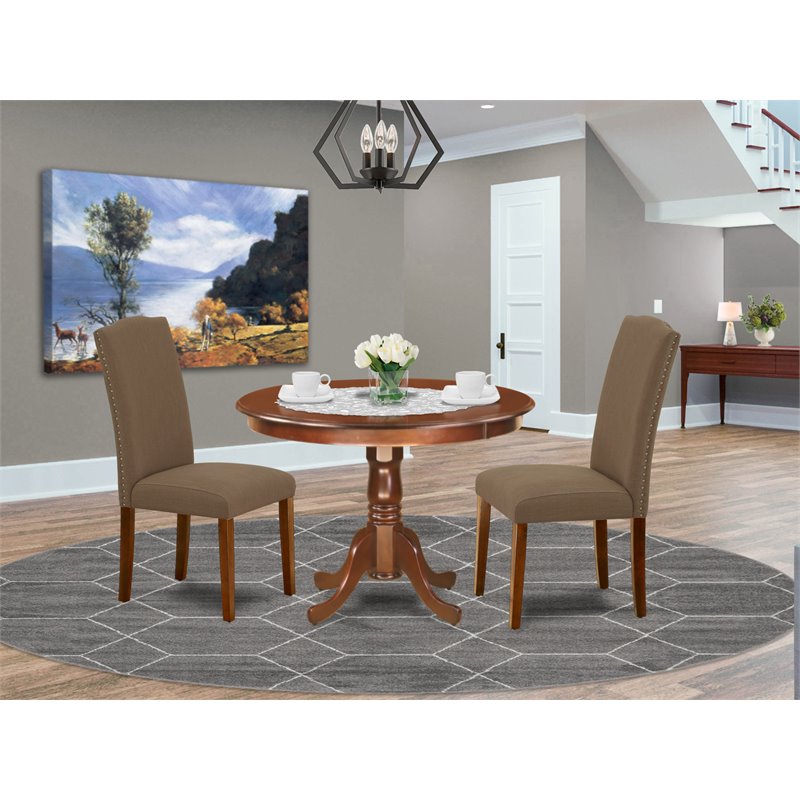 East West Furniture Hartland 3-piece Wood Dining Set in Mahogany/Dark Coffee
