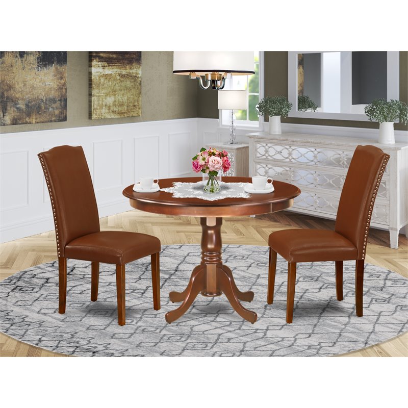 East West Furniture Hartland 3-piece Wood Dining Set in Mahogany/Brown