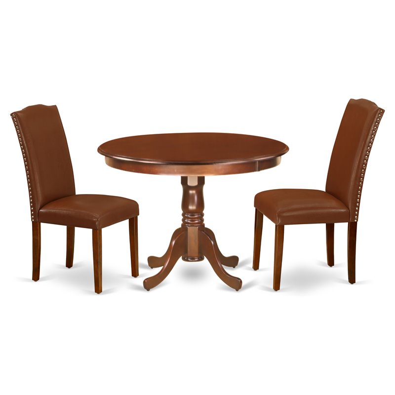 East West Furniture Hartland 3-piece Wood Dining Set in Mahogany/Brown
