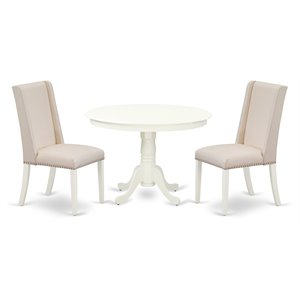East West Furniture Hartland 3-piece Wood Dining Set in Linen White