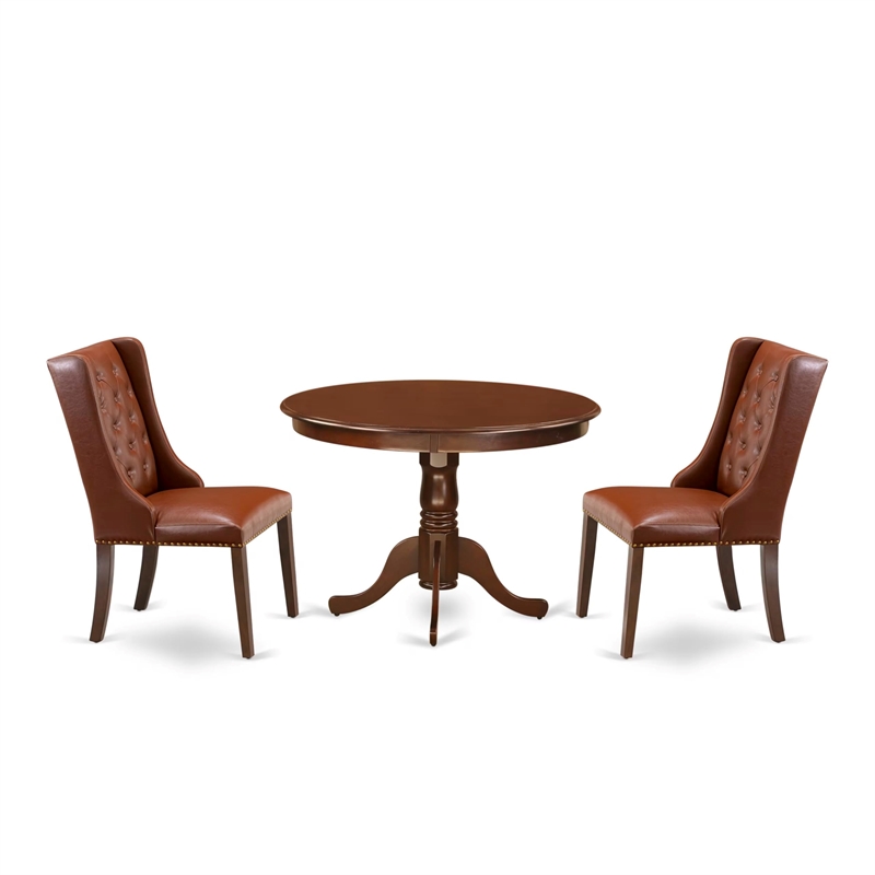East West Furniture Hartland 3-Piece Wood Dining Set in Mahogany/Brown