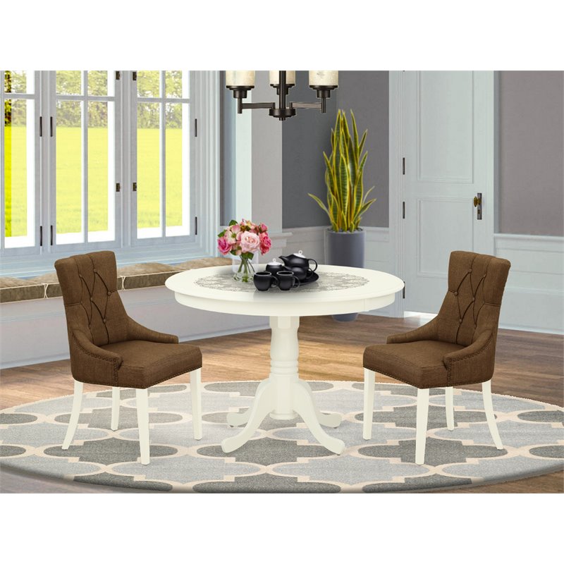 East West Furniture Hartland 3-piece Wood Dining Set in Linen White/Dark Coffee