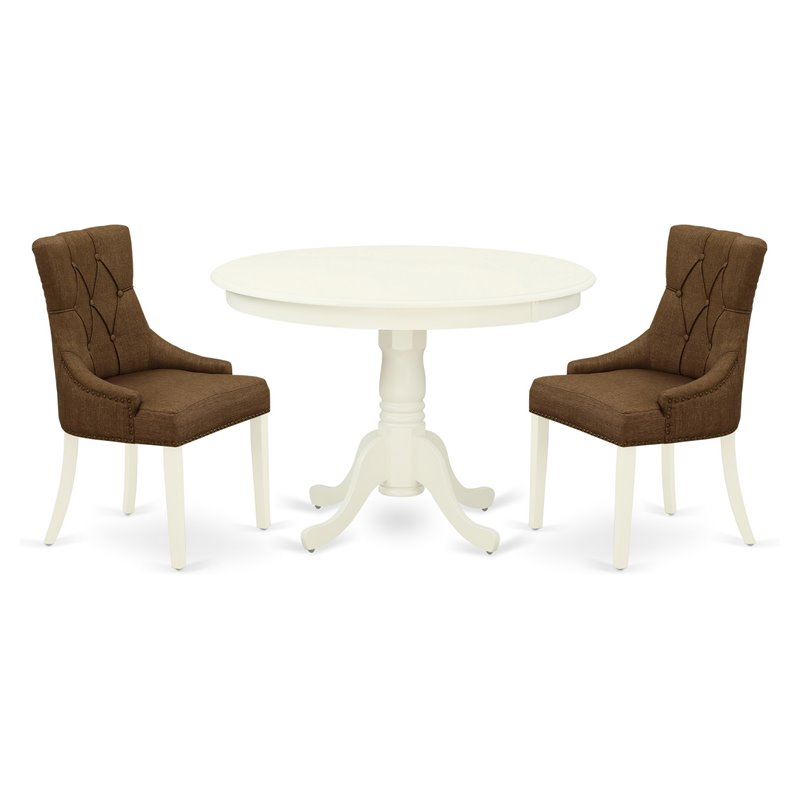 East West Furniture Hartland 3-piece Wood Dining Set in Linen White/Dark Coffee