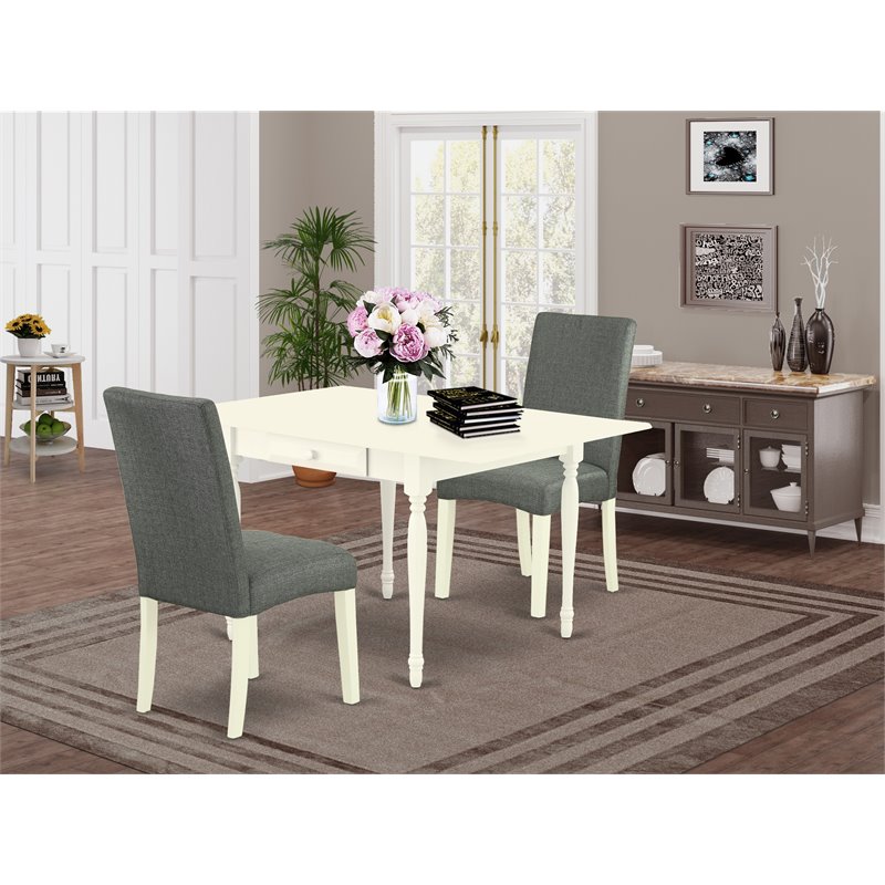 East West Furniture Monza 3-piece Wood Dining Set in Linen White/Gray