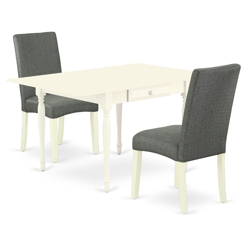 East West Furniture Monza 3-piece Wood Dining Set in Linen White/Gray