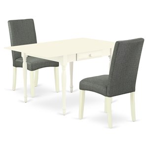 East West Furniture Monza 3-piece Wood Dining Set in Linen White/Gray