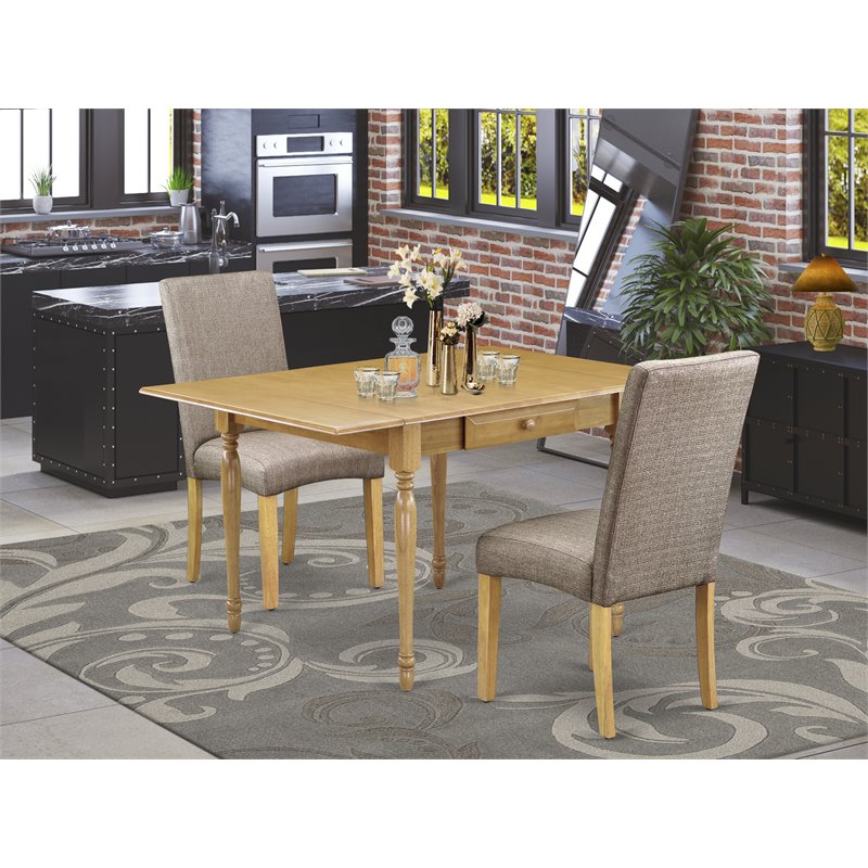 East West Furniture Monza 3-piece Wood Dining Set in Oak/Dark Khaki
