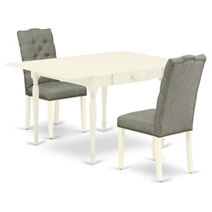 East West Furniture Monza 3-piece Wood Dining Set in Linen White/Smoke