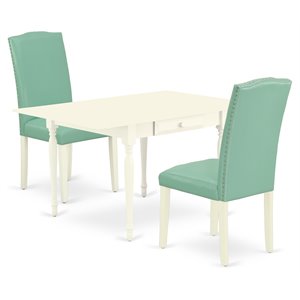East West Furniture Monza 3-piece Wood Dining Table Set in Linen White