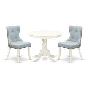 East West Furniture Antique 3-piece Wood Dining Set with Cushion Seat in White