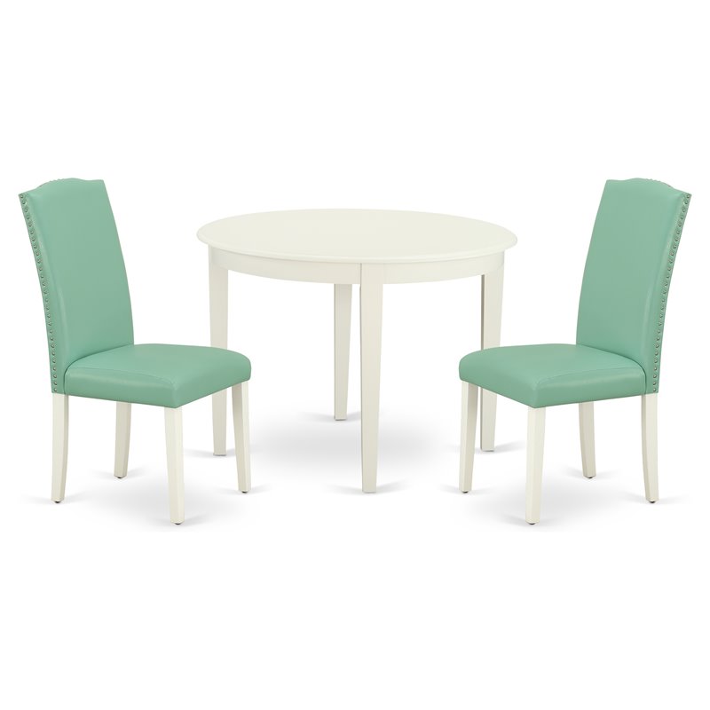 East West Furniture Boston 3-piece Wood Dining Set in Linen White/Pond
