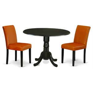 East West Furniture Dublin 3-piece Wood Dining Set in Black/Baked Bean
