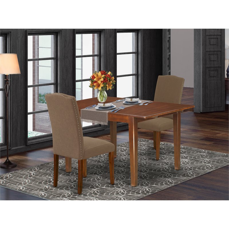 East West Furniture Milan 3-piece Wood Dining Set in Mahogany/Dark Coffee
