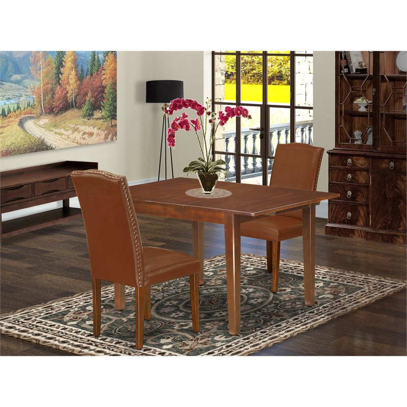 East West Furniture Milan 3-piece Wood Dining Set in Mahogany